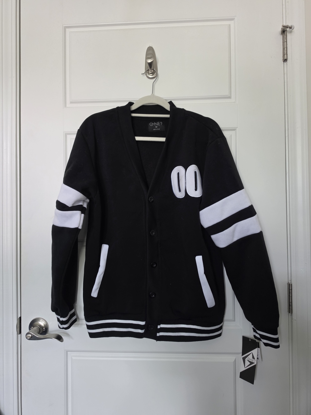 Cotton Black & White Varsity Jacket with '00' Patch